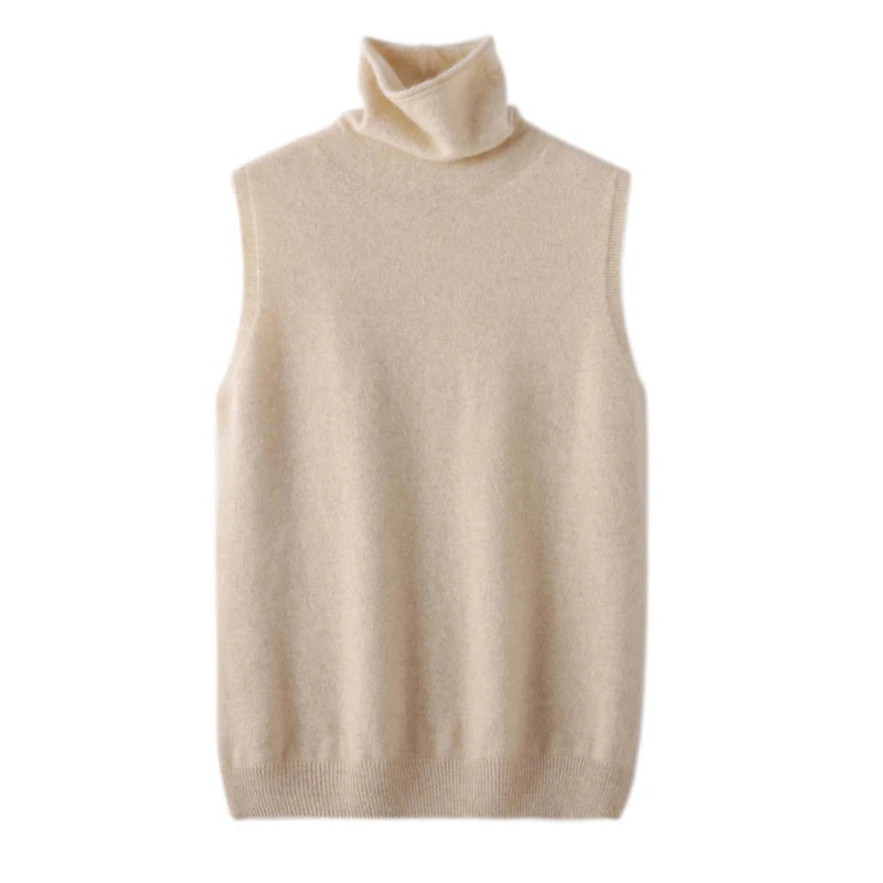 Damen Merino Wool Vest – Turtleneck Knitwear | Ärmelloser Pullover