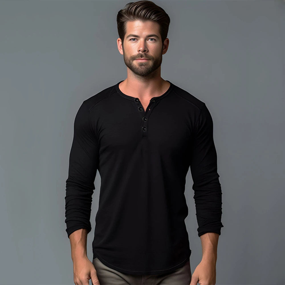 Herren Slim Fit Langarm Shirt – Baumwolle