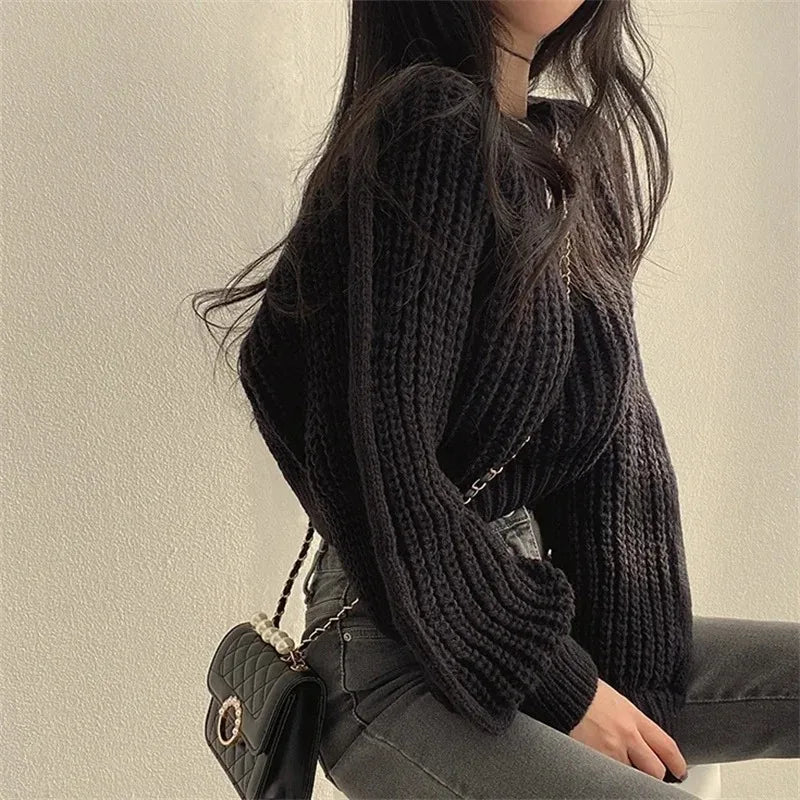 Damen Vintage Strickpullover – Harajuku Lantern Sleeve