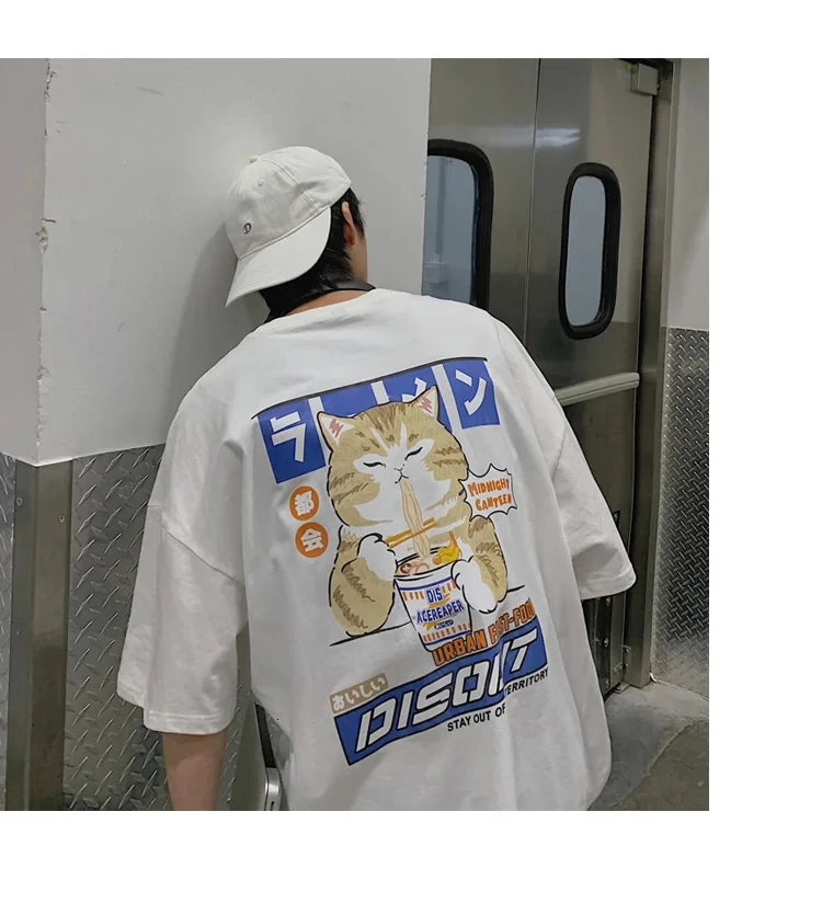 Oversize T-Shirt – Harajuku Cat Print | Japan Style