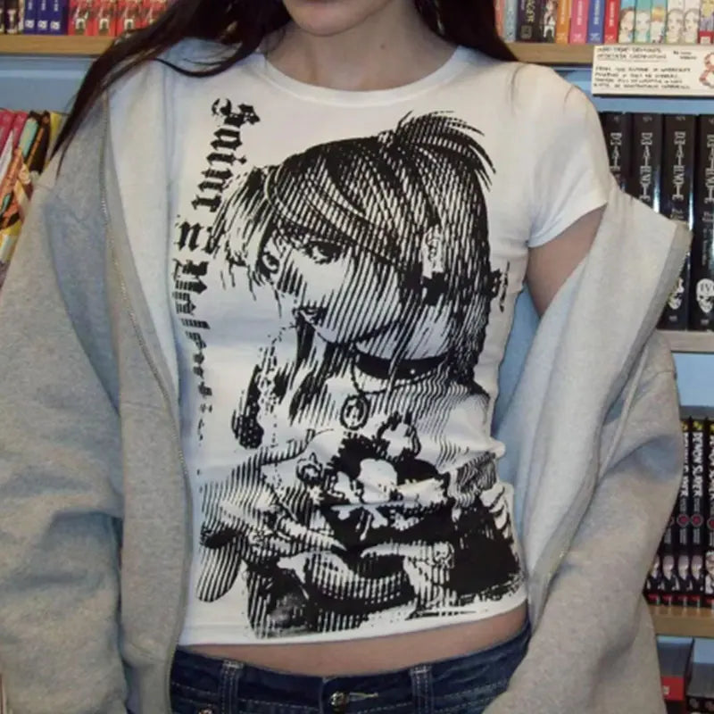Damen Crop Tee Y2K Style – Anime Streetwear