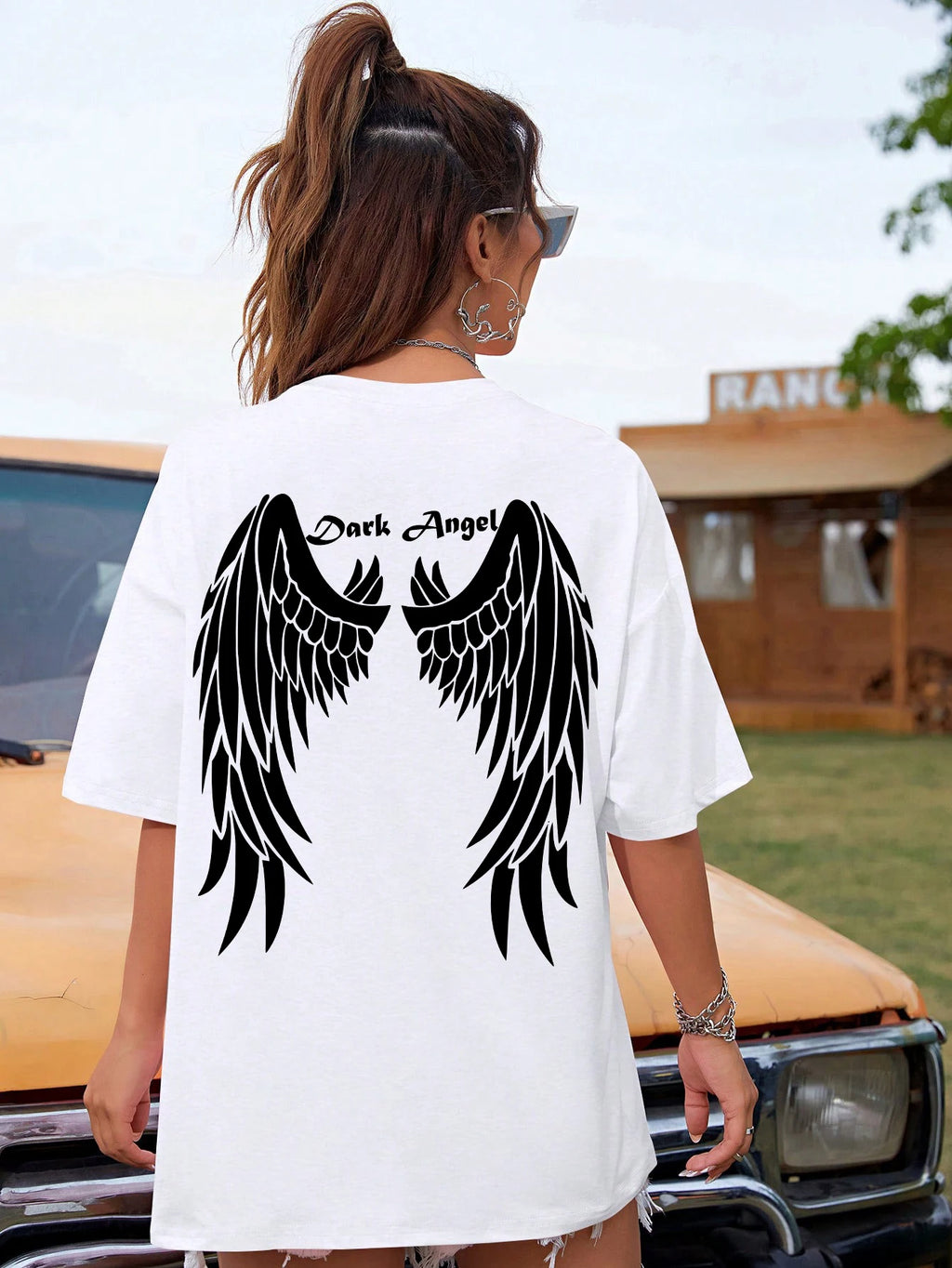 Damen Oversize T-Shirt – Dark Angel Wing