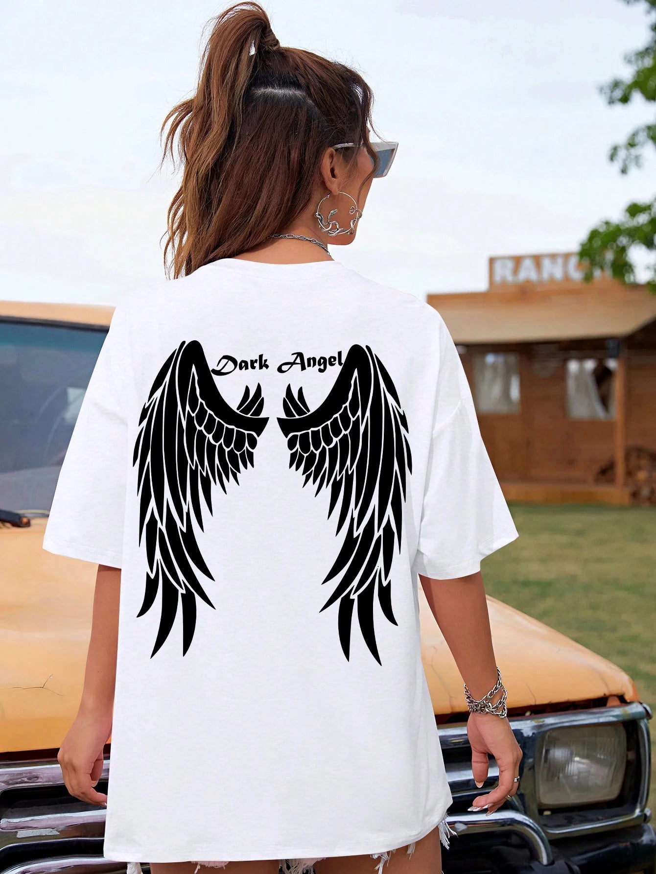 Damen Oversize T-Shirt – Dark Angel Wing