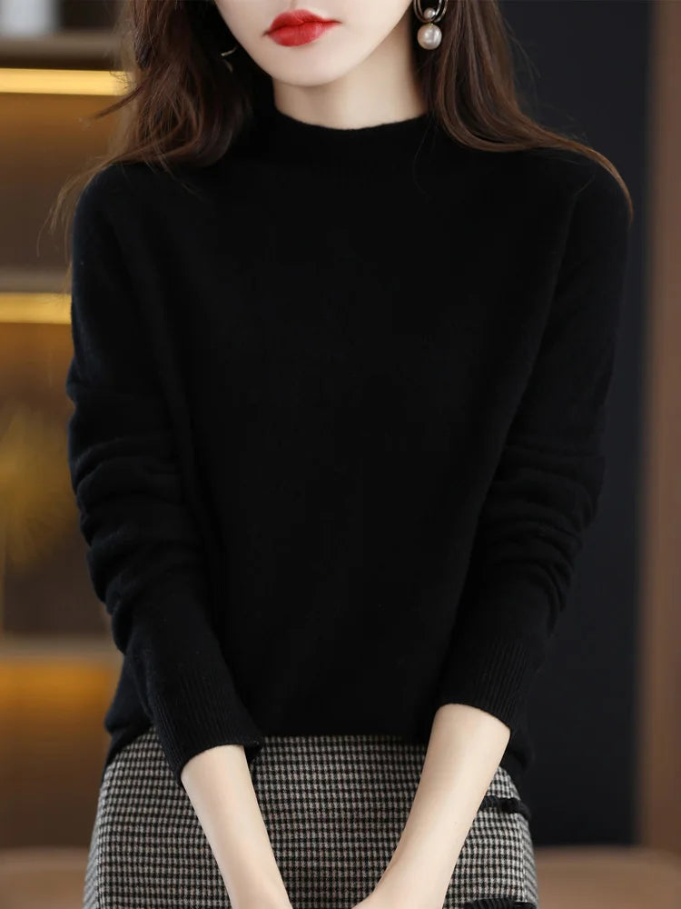 Damen Pullover Mock Neck – Strick Basic