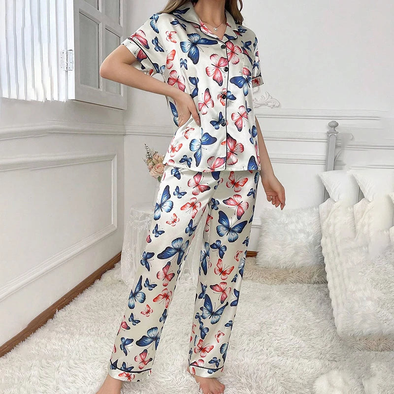 Damen Satin Schlafanzug Set – Langarm & Hose