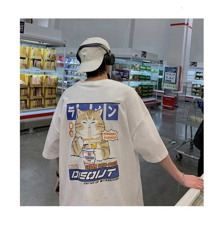 Oversize T-Shirt – Harajuku Cat Print | Japan Style