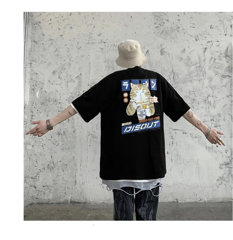 Oversize T-Shirt – Harajuku Cat Print | Japan Style